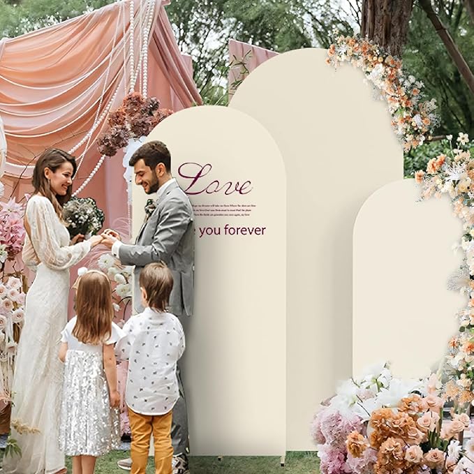 Set of 2 Arch Backdrop Cover Beige High Elastic Wrinkle-Resistant Arch Cover - Image 4
