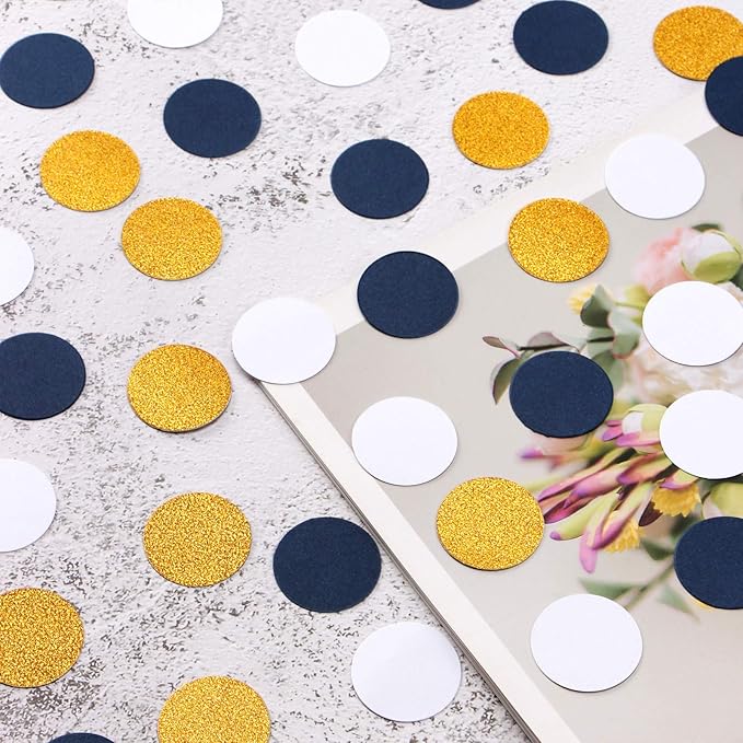 Navy Blue White Gold Confetti Birthday Decorations - Image 5