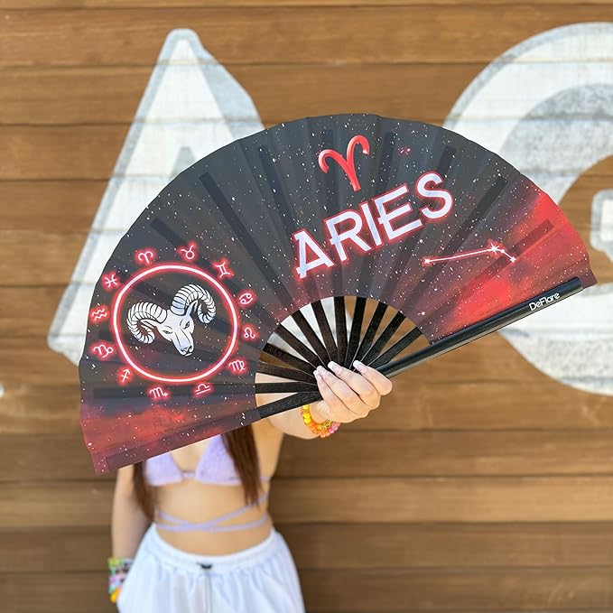 DeFlare | Cosmic Zodiac Rave Fan | Zodiac Sign Hand Fan | Astrology Rave Fan | - Image 4