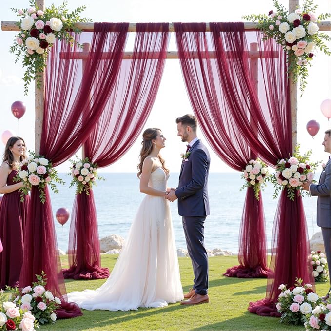 Wedding Arch Draping Fabric Backdrop 1 Panel 30" x 19Ft Burgundy Drapes Curtains - Image 4