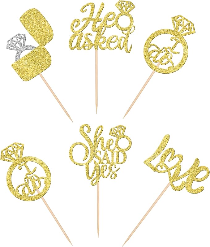 30 PCS He Asked She Said Yes Cupcake Toppers Love I Do Diamond Ring Cupcake - Image 3