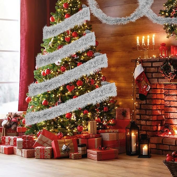 32.8 Ft Silver Christmas Tinsel Garland Metallic Shiny Tassle Banner Wall - Image 6