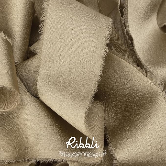 Ribbli Champagne Gold Silk Satin Ribbon 1.5 Inch x 12 Yard Handmade Frayed - Image 2