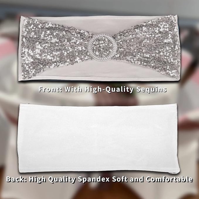 10 Pcs Chair Sashes Sequin Stretch Chair Bands Spandex Polyester Bows - Image 9