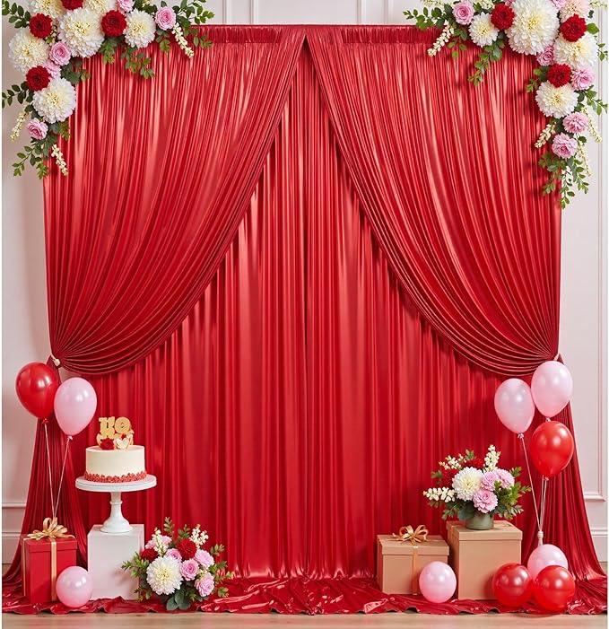10x10 ft Red Sequin Backdrop Curtain Panels - Image 3