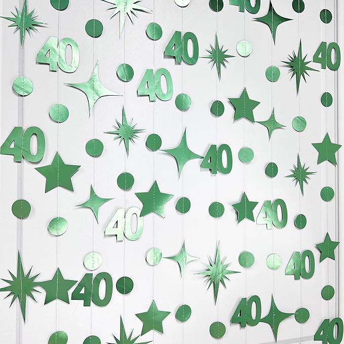 Sage Green 40th Birthday Decorations Number 40 Circle Dot Twinkle Star Garland - Image 6