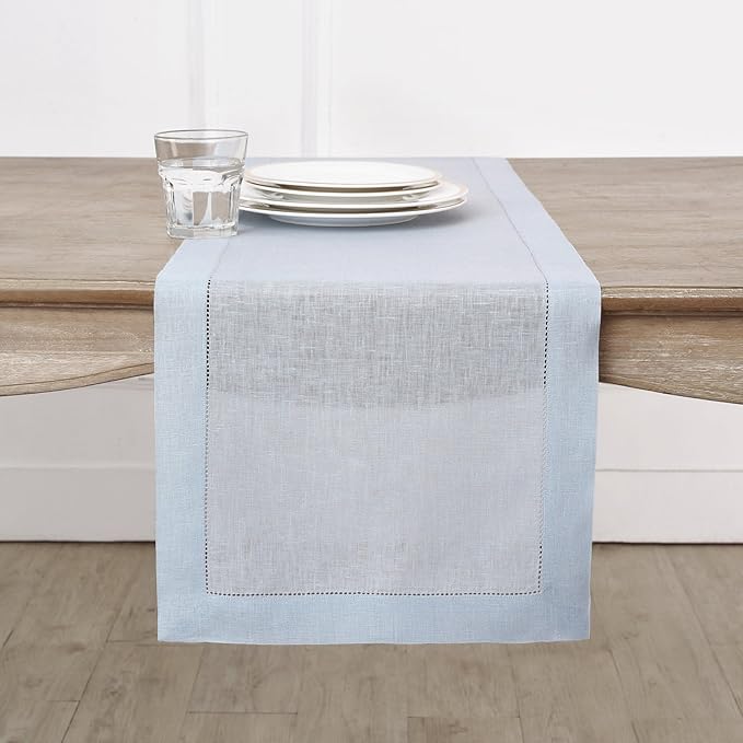 Solino Home Linen Light Blue Table Runner 108 Inches Long by SolinoHome