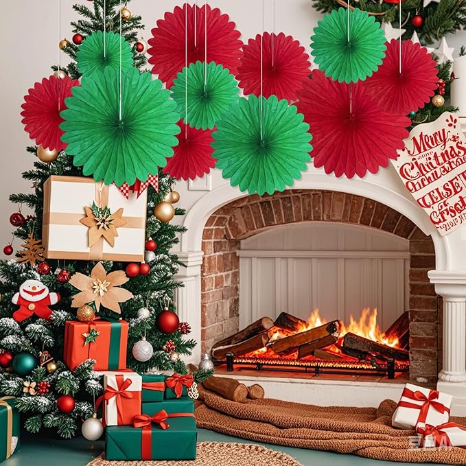 20 Pcs Red Green Hanging Paper Fan, Hanging Honeycomb Round Paper Fans - Image 5
