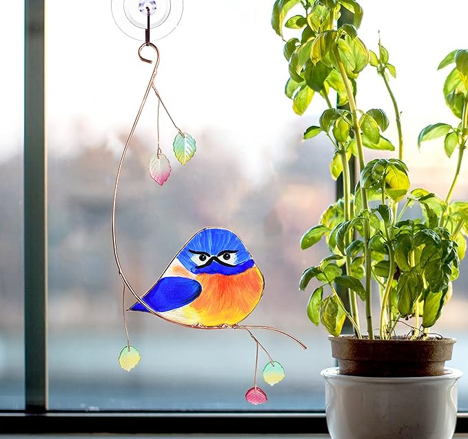 Lolitarcrafts Grumpy Owl Stained Glass Suncatcher Bluebird Stained Window - Image 2