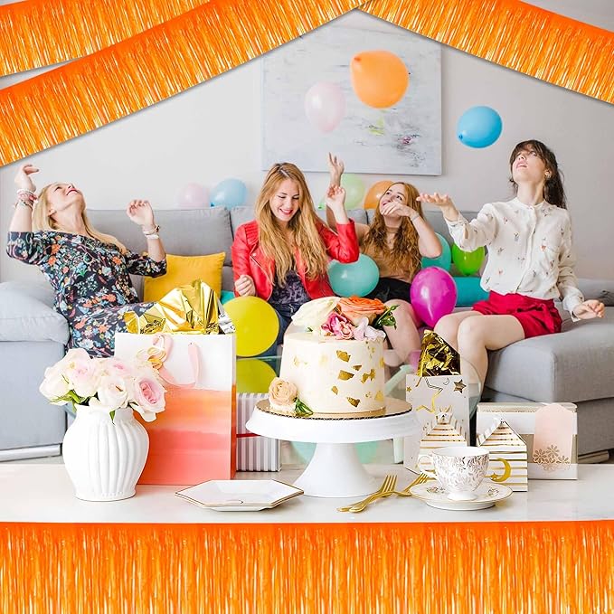 6 Pack 10 Ft Macaron Orange Foil Fringe Garland Metallic Streamers Tinsel - Image 6