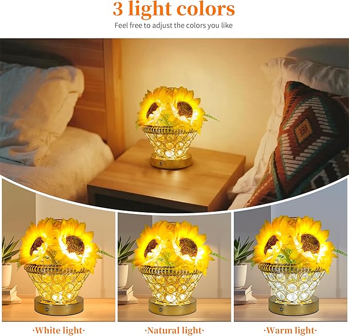 Birthday Gifts for Women, Gift Basket for Mom Sunflower Cordless Table Lamp - Image 3