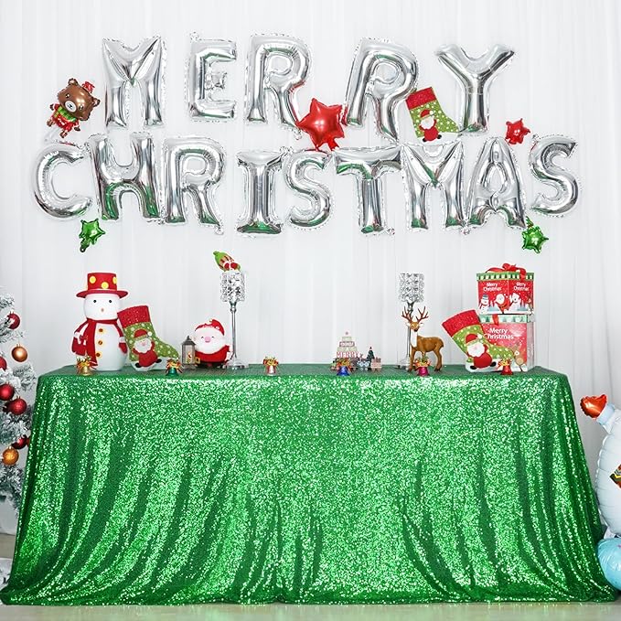 SquarePie Sequin Tablecloth 60 x 102 Inch Green Glitter Table Cloth - Image 2