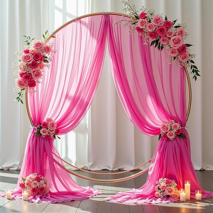 Wedding Arch Draping Fabric, 1 Panel 18FT Hot Pink Sheer Chiffon Curtain Drapes - Image 8