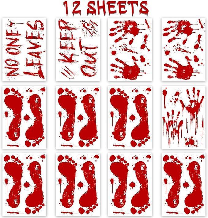 Halloween Bloody-Handprint-Footprints Floor Stickers, Scary Halloween Party - Image 2