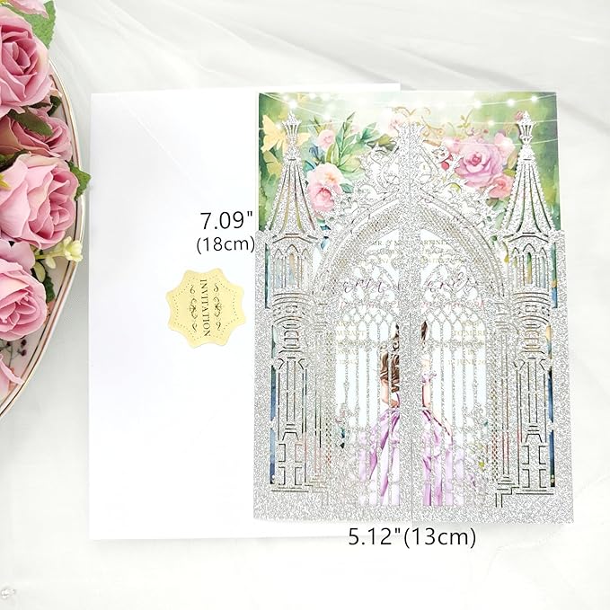 20PCS Laser Cut Wedding Invitations, Wedding Invitation Card Pocket, Quince - Image 6