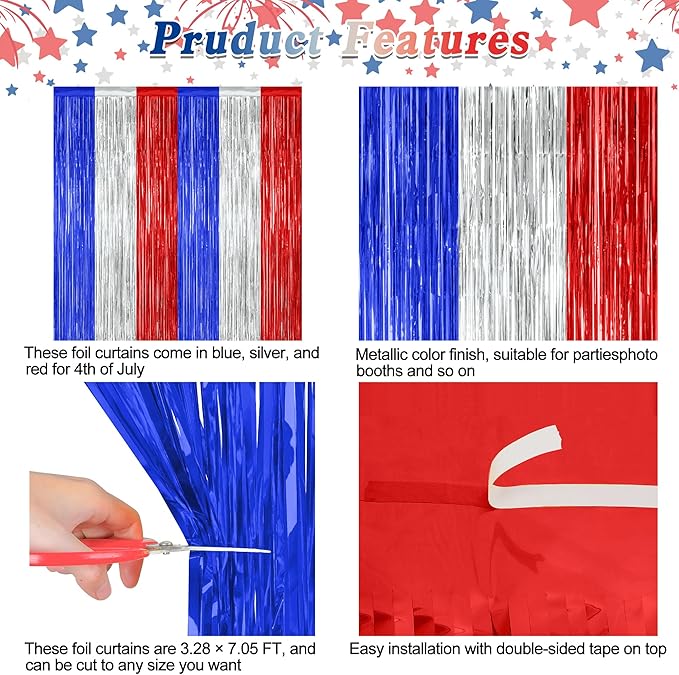 2 Pack 4th of July Party Supplies, 3.28 FT x 7.05 FT 4th of July Tinsel Backdrop - Image 4