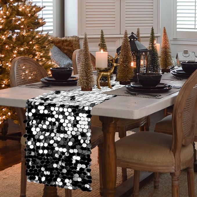 VHH Sequin Table Runner 12 x 108 inches Black Table Runner, Glitter Runner - Image 2