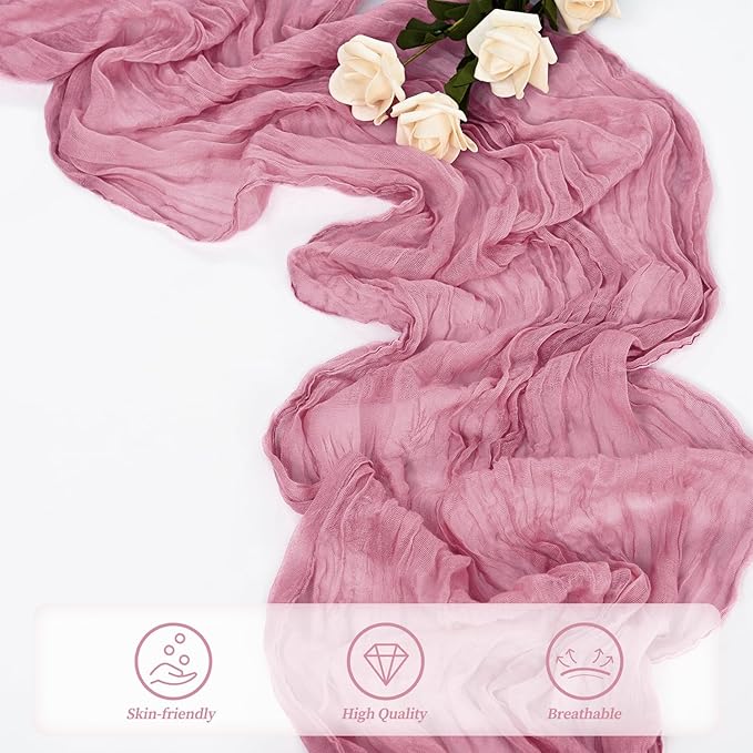 20 Pack Dusty Rose 10FT Cheesecloth Table Runner 20 x 120 Inch Long Rustic - Image 5