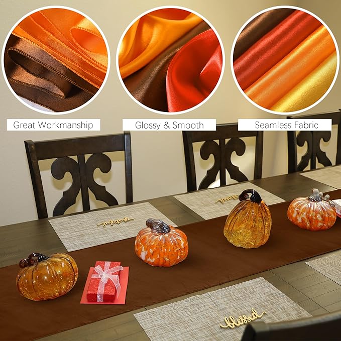 Aneco 12 Pack Satin Table Runner 12 x 108 Inch Fall Autumn Long Wedding Satin - Image 3