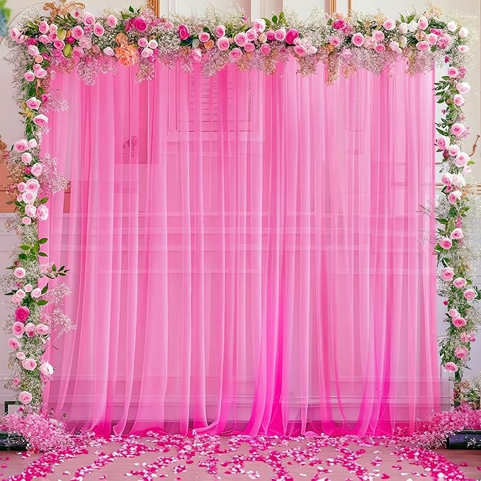 10x10 Hot Pink Tulle Backdrop Curtains - Image 8