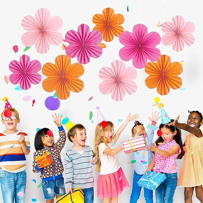 SUNBEAUTY 9 PCS Pink and Orange Party Decorations Pink Party Decorations Paper - Image 4