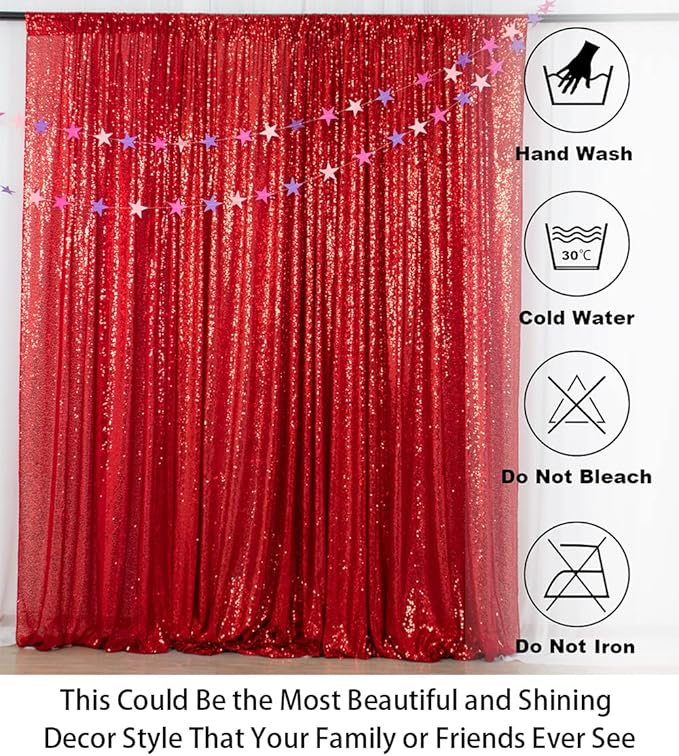 ShinyBeauty Red Sequin Backdrop | 2 Panels 4FTx8FT | Sparkly Wedding & - Image 7