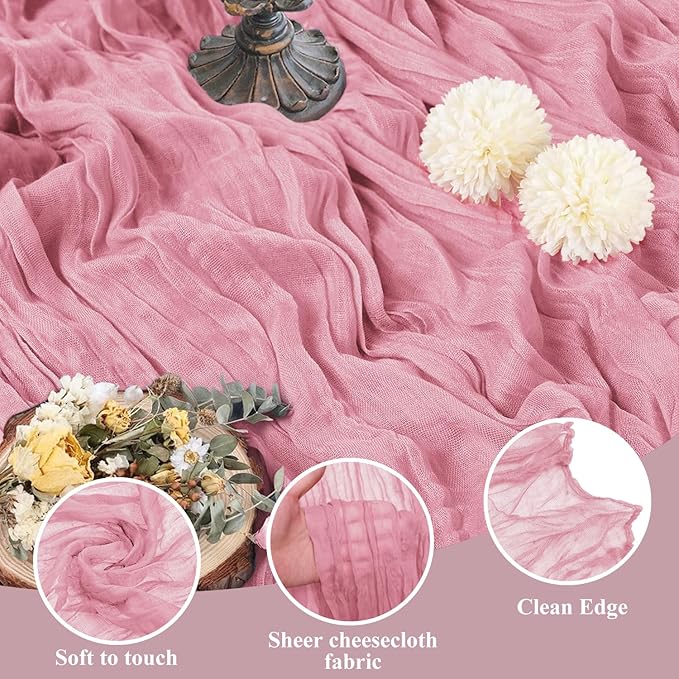 Asee'm 3pcs Cheesecloth Table Runner 120 Inches Long Pink Boho Gauze Cheese - Image 3