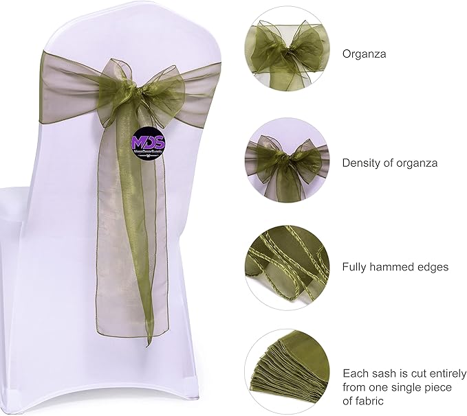 MDS Pack of 250 PCS Organza Chair Sashes Wider Dining Chair Bows Ribbon Tie Back - Image 7