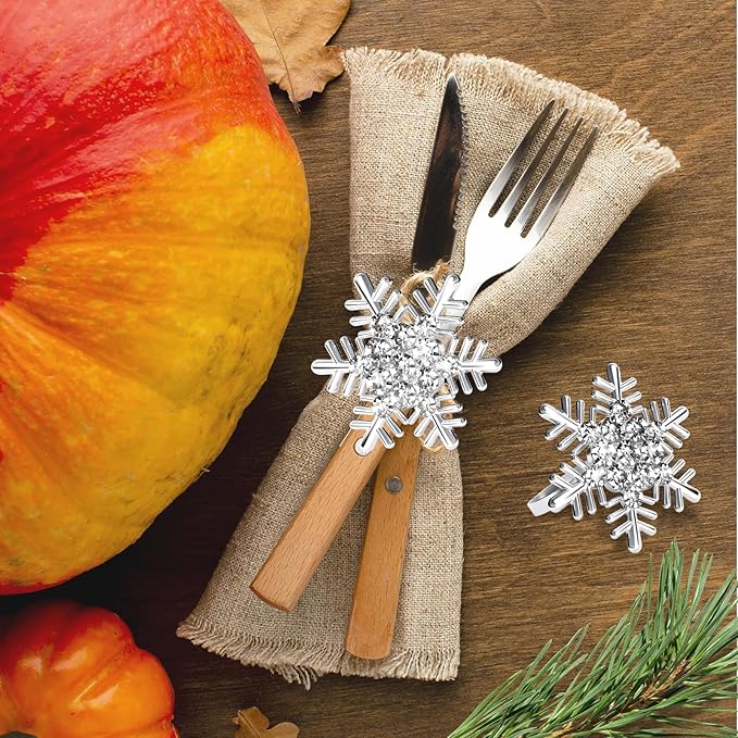Halatool Christmas Silver Snowflake Napkin Rings Set of 6, Dinner Table Napkin - Image 2