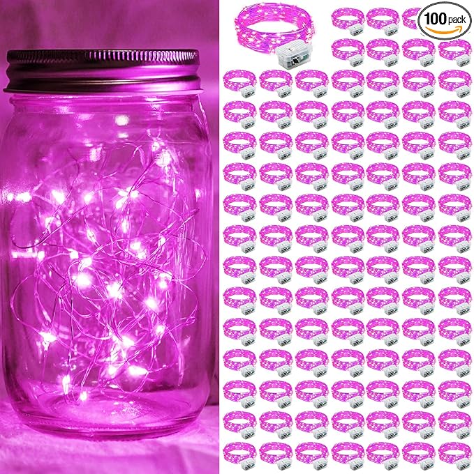 100 Pack Pink Fairy Lights 7Ft 20 LED Twinkle String Lights 3 Modes Battery by chzk