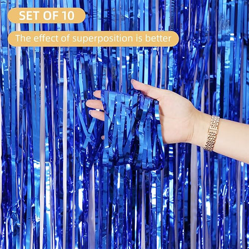 10 Pack Blue Backdrop Curtain 3.2ft x 8.2ft Metallic Tinsel Foil Fringe - Image 2