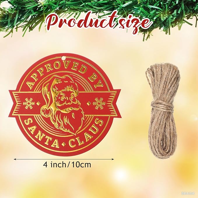 36 Pcs Christmas Gift Tag with String 3D Santa Gift Tag Gold Foil Present from - Image 2