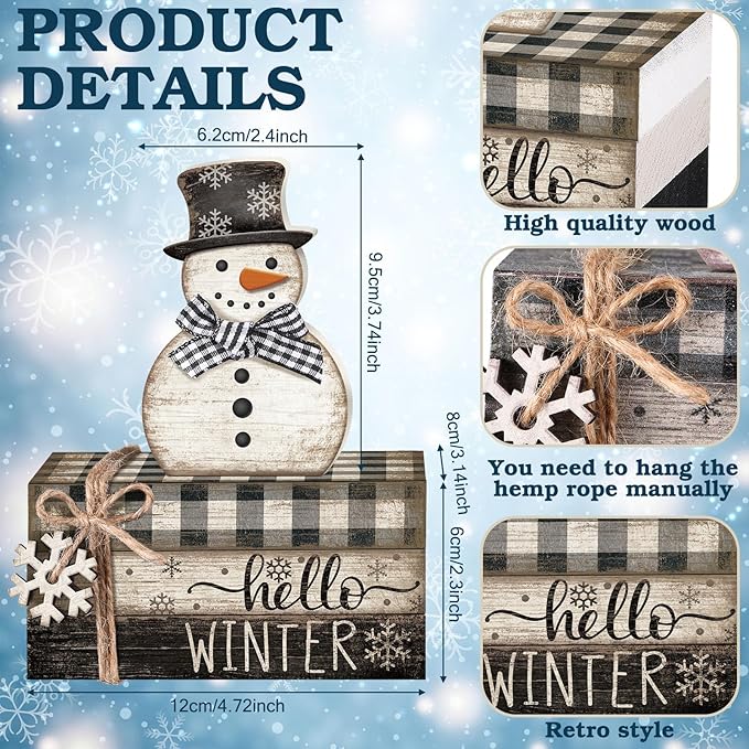 4 Pcs Snowman Christmas Decor Winter Table Decorations Christmas Tiered Tray - Image 4