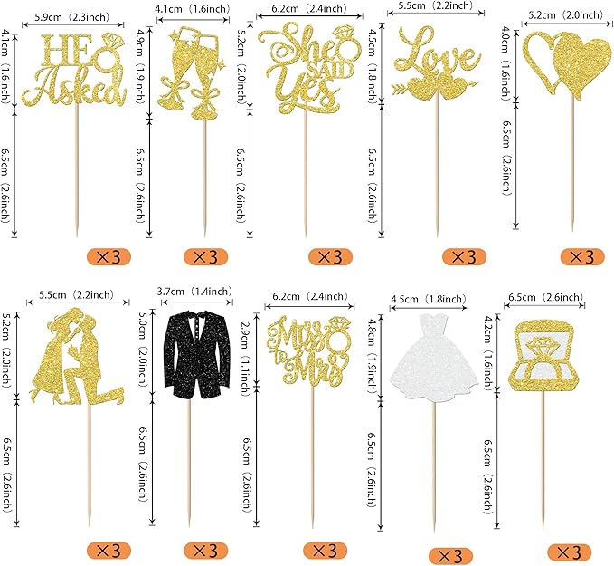 30 Pack Bride to be Cupcake Toppers Glitter Diamond Ring I Do Love Cupcake - Image 2