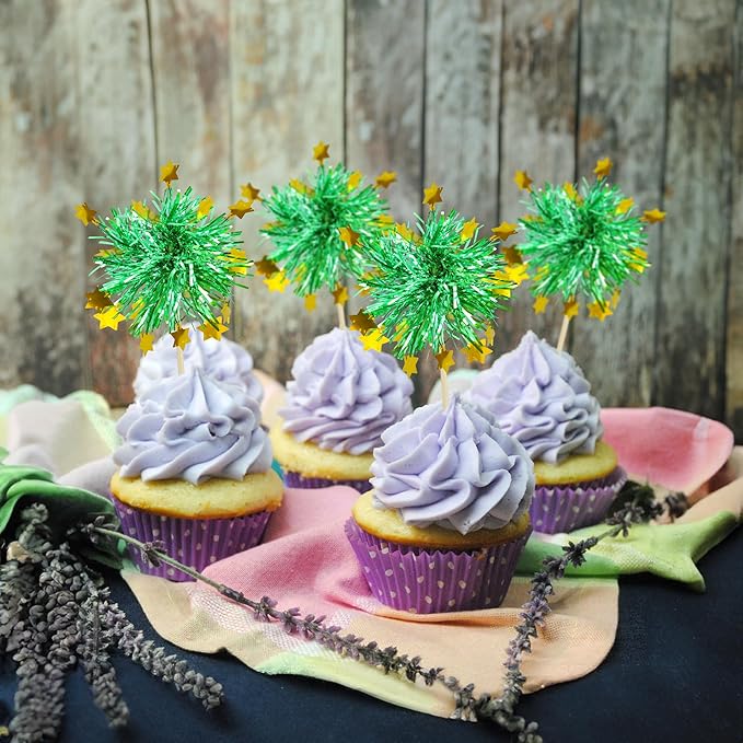 Ephlyn 30Pcs Foil Firework Cupcake Toppers Happy Birthday Cake Toppers Tinsel - Image 4