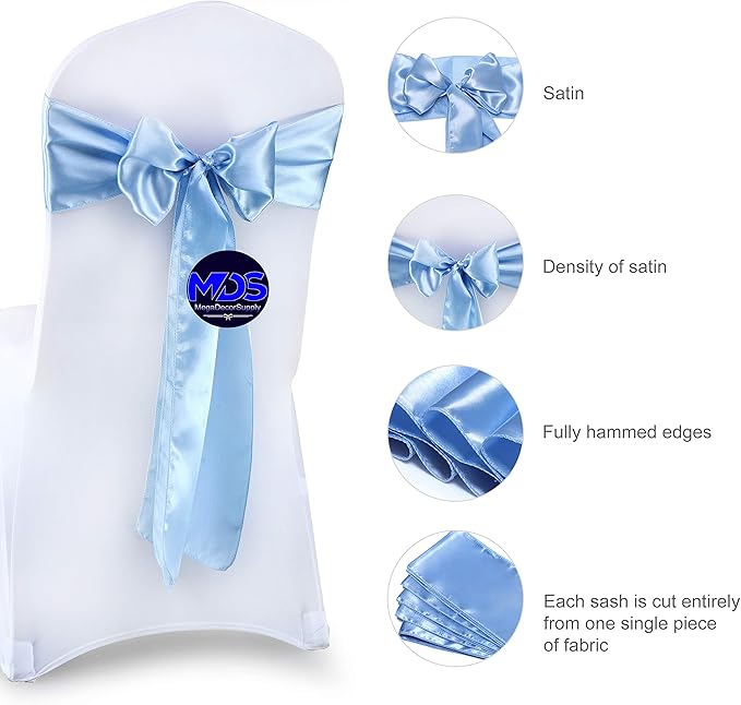 MDS Pack of 150 PCS Satin Chair Sashes Charmeuse Sateen Dining Chair Bows - Image 6