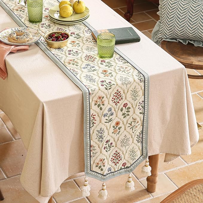 ISAENNE Designer Vintage Elegant Linen Table Runner 118 Inches Extra Long - Image 8