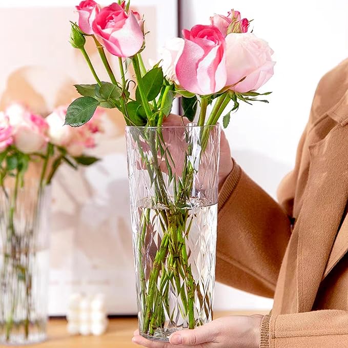 2 Clear Crystal Plastic Flower Vase, 10.2" Acrylic Rose Bouquet Vases - Image 5