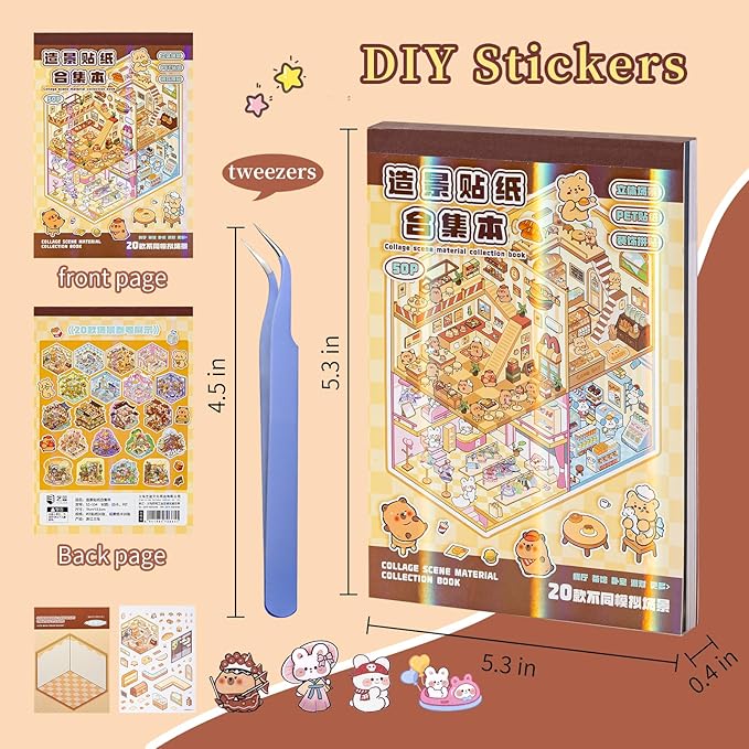 20 Sets 3D House Stickers with Metal Tweezers | DIY Miniature House Scenes Kit - Image 2