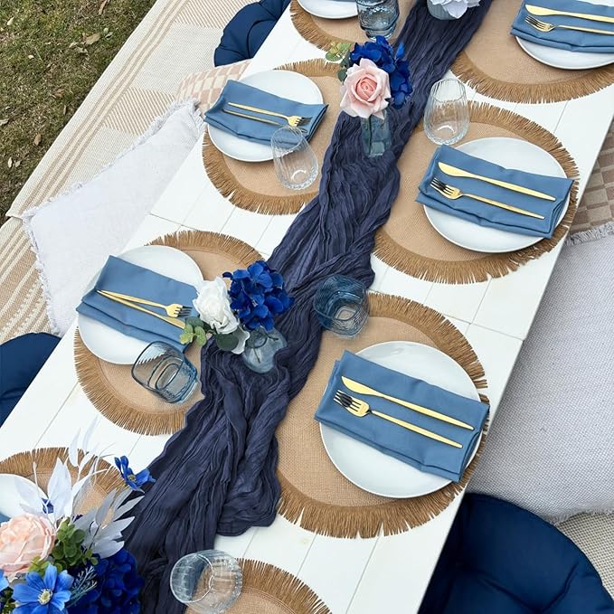 3 Pack Navy Blue Cheesecloth Table Runner 10FT Boho Gauze Cheese Cloth Table - Image 7