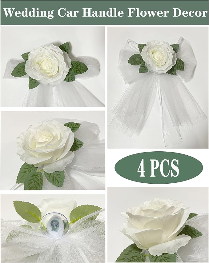 Elegant White Rose Wedding Car Door Handle Decoration – 12cm Artificial Flower - Image 2