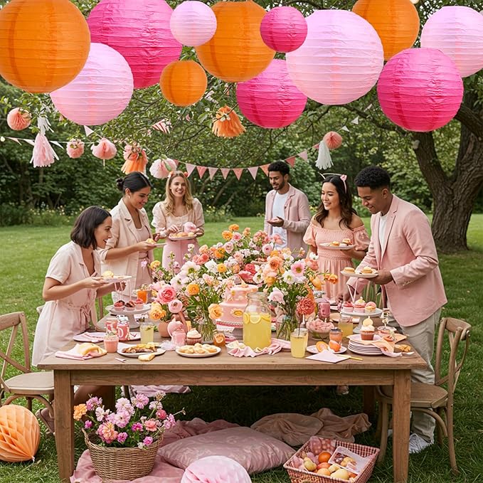 BEISHIDA 12Pcs Pink Orange Paper Lanterns Decorative Hanging Round Paper - Image 5