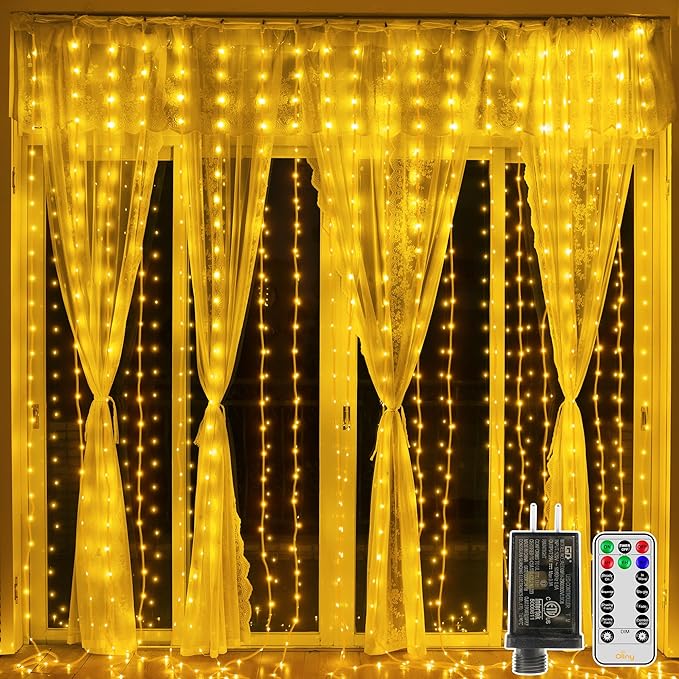 Ollny Curtain Lights 300LED 9.8ftx9.8ft, Connectable IP67 Waterproof Outdoor by Ollny