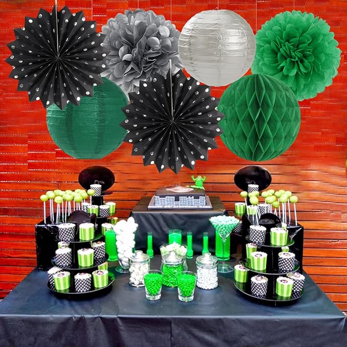 Black-Green Silver Party-Decorations Streamers Lanterns - Image 6