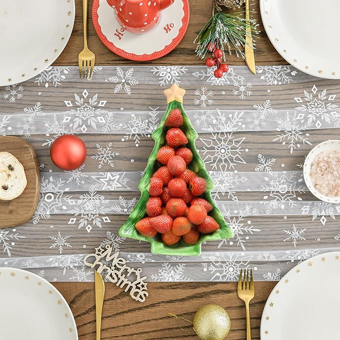 Artoid Mode Silver Snowflakes Christmas Gauze Table Runner 120 Inch 10FT - Image 2