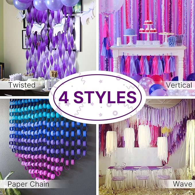 PartyWoo Purple and Gold Crepe Paper Streamers 4pcs 328ft Pack of Metallic Gold - Image 6