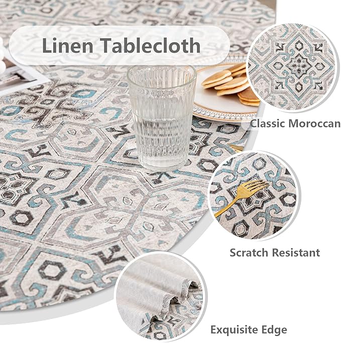 MYSKY HOME Rectangle Tablecloth 60x102 Inches -Linen Farmhouse Geometric - Image 3
