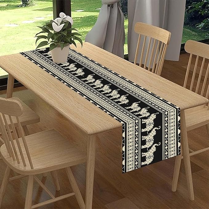 Ethnic Table Runner, Rustic Farmhouse Boho Geometric Elephant Aztec Tribal - Image 3