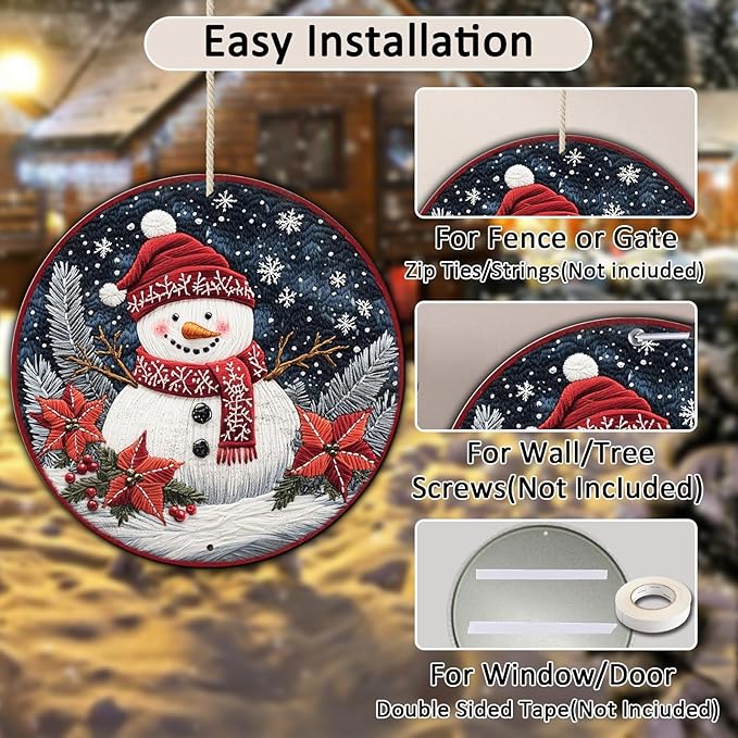 Round Christmas Snowman Decor Metal Tin Sign - Image 3