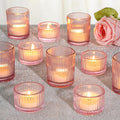 24 Pcs Glass Votive Candle Holders – Assorted Ribbed Pink Tea Light Holders Bulk by SUPMIND